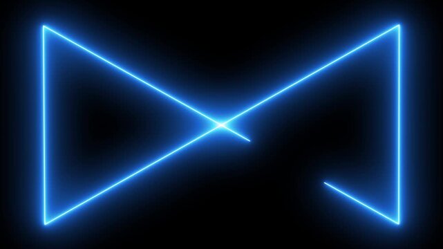 Abstract blue neon glowing lines forming an angular infinity loop on black background