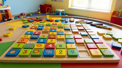 Colorful kids sudoku board game designed for fun learning, memory boost, logical thinking skills
