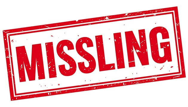 Red "MISSLING" in a rectangular frame on a white background