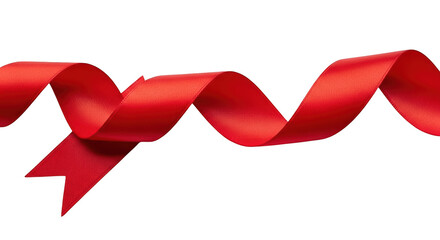 Elegant red satin ribbon curving smoothly on background isolated on transparent background