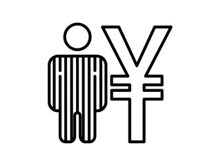 Obraz premium Modern business finance icon with a minimalist outline person and Yen/Yuan currency symbol, representing individual income, salary, compensation, or financial management