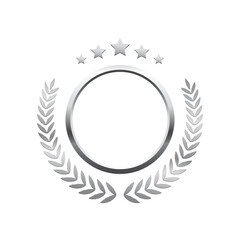 Silver award laurel wreath with stars and empty place for name of winner. Prize for awarding ceremony, championship, best player. Quality certified icon. Vector illustration.