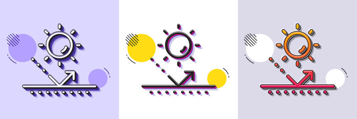 Fototapeta premium Sun protection line icon. Halftone dotted pattern. Gradient icon with grain shadow. Uv protect sign. Sunscreen effect symbol. Line sun protection icon. Various designs. Vector