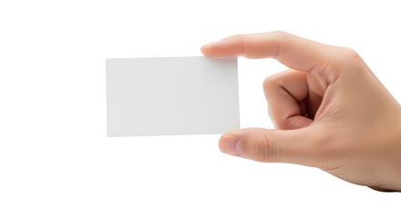 Obraz premium Hand holding blank business card displaying information isolated on transparent background