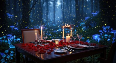 christmas table setting with champagne