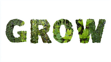 Green Succulent Letters Spelling GROW Represent Sustainable Urban Growth And Renewal, Lush Textures Combine With Roots And Soil Accents, Evoking Startup Optimism