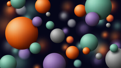 Abstract 3D Floating Spheres Composition with Bokeh Blur Background, Vector Illustration