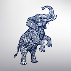 Raging Elephant with Intricate Tribal Ornament Pattern, Vector Illustration