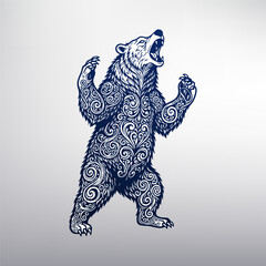 Raging Bear with Intricate Tribal Ornament Pattern, Vector Illustration