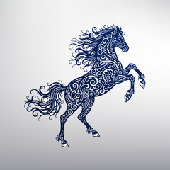 Raging Horse with Intricate Tribal Ornament Pattern, Vector Illustration