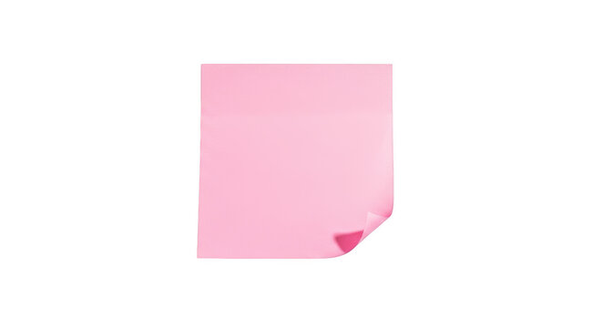 Pink sticky note with curled corner for reminders and organization isolated on transparent background