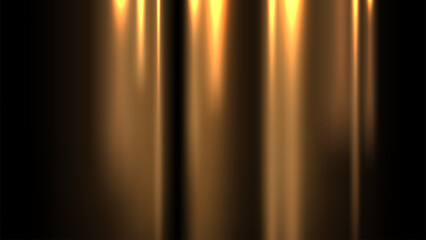 Sun Rays Light on Black Background. Glowing Gold Lights, Vector Illustration