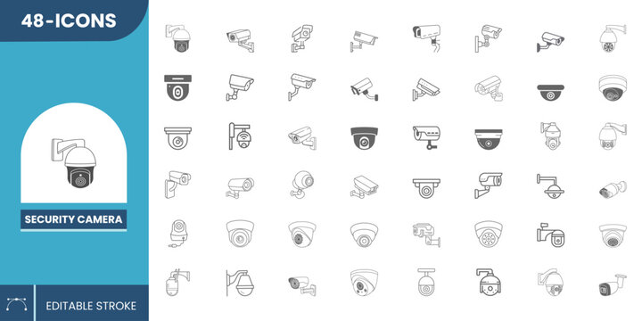 Security Camera Icon Set Editable Vector &ndash; CCTV Surveillance Icons for Home, Office, Smart Monitoring, Safety Systems & Protection Use.
