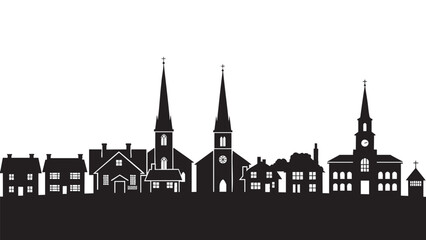 Fototapeta premium Silhouette of a Historic Town with Churches and Homes for Artistic and Architectural Design