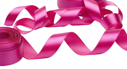 Vibrant pink ribbon swirls and rolls gift wrapping elegance isolated on transparent background