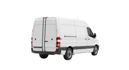 White delivery van isolated view rear perspective for transport or logistics isolated on transparent background