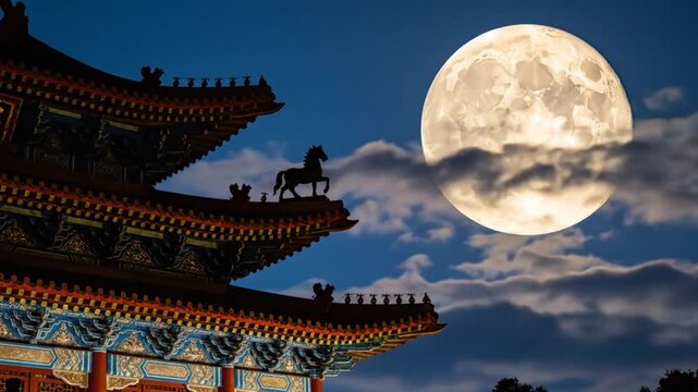 Moonlit Chinese Pagoda Over Quiet Night Scene.