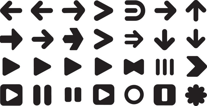 Black and white arrow and play button arrows play buttons pause buttons navigation