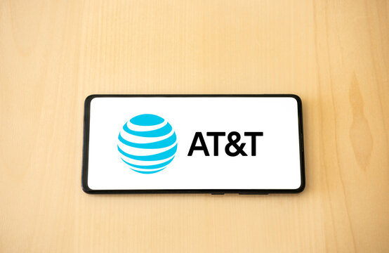 AT&T logo on smartphone, wooden background. Link&ouml;ping, &Ouml;sterg&ouml;tland, Sweden. 01-21-2026.