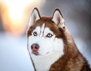 Focused Husky Portrait - Captivating Blue Eyes in Winter Light.