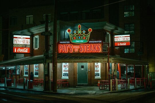 Pats King of Steaks at night, Philadelphia, Pennsylvania