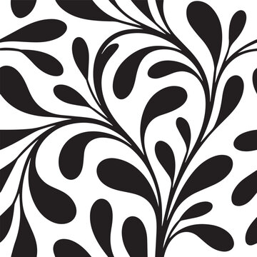 Seamless background of delicate black flowers and swirling garden stems