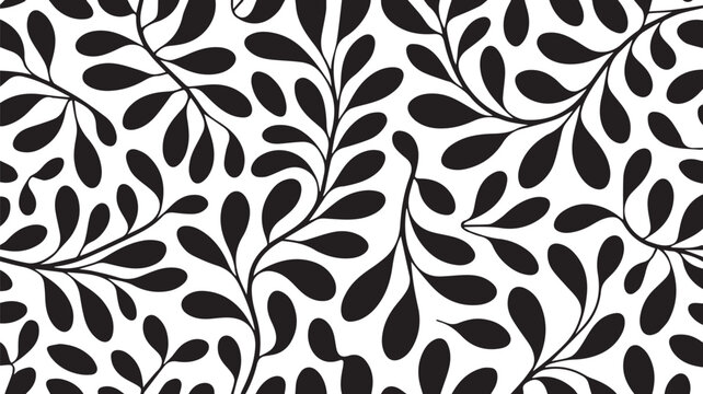 Contemporary black and white nature pattern with stylized blooming branches