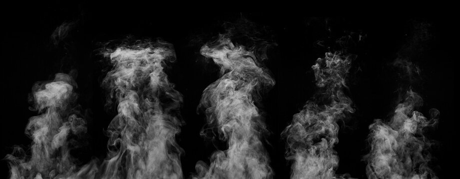 Several options of form water steam, isolated on a black background.