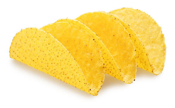 Mexican empty taco or beef stuffed tortilla isolated on white background. File contains clipping path