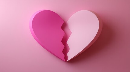two halves of a heart on a pink background illustration.
