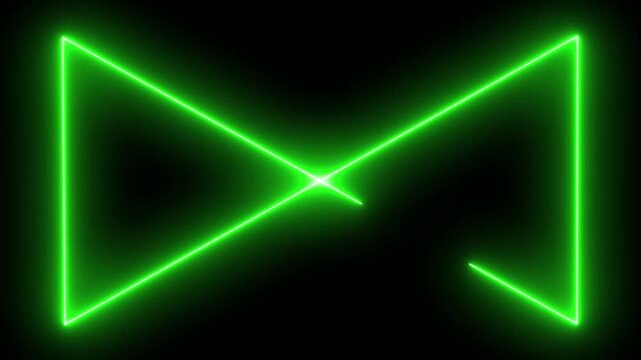 Abstract green neon glowing lines forming an angular infinity loop on black background