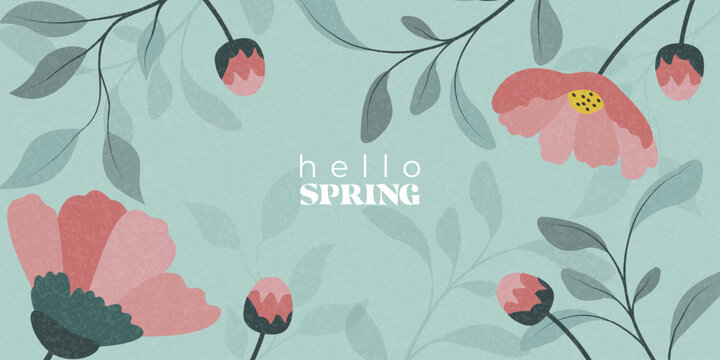 Spring rectangular banner Hello Spring