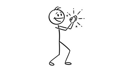 Fototapeta premium Happy Stick Figure Person Standing and Enthusiastically Clapping Hands, Applauding and Celebrating on an Isolated White Background