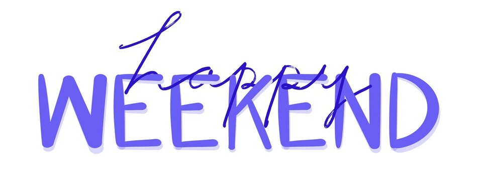 Happy Weekend Elegant Purple Lettering Quote Isolated on White, Modern Typography Design for Social Media and Cards