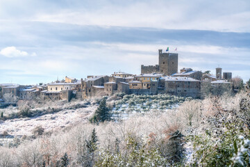 Naklejka premium Snowy Medieval Village of Castellina in Chianti, Tuscany