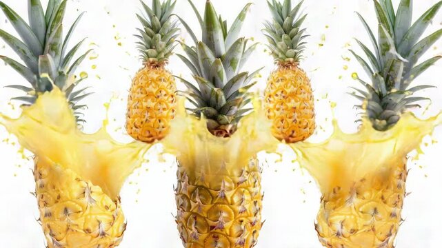Video A bunch of pineapples surrounded by a spill of orange juice, perfect for a breakfast or snack