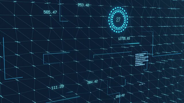 Futuristic data, machine learning, bit, binary code, graphical user interface. Technology, big data concept, system, software configuration, science, computer network.