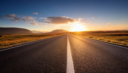 Open Road Leading Toward Sunrise Horizon