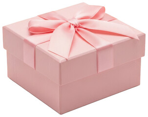 Obraz premium Pink gift box png Pretty present cutout Elegant package png Festive container cutout Square keepsake png Wrapped token cutout Beautiful wrapping png Delightful isolated transparent background image