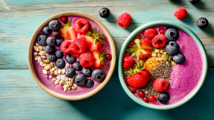 colorful smoothie bowls with berries