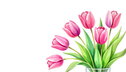 Obraz premium Pink tulips arranged in a vase on a transparent background 