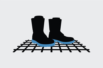 Black Boots with Blue Soles on a Grid, footwear fashion concept