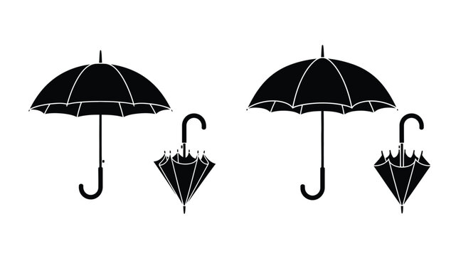 two umbrellas and a smaller umbrella icon set in a simple black and white design - Powered by Adobe