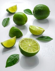 Fresh Limes - A Vibrant Citrus Display on White Background.