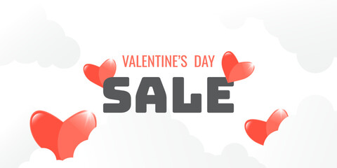 Valentine's Day sale. Banner with hearts and clouds on a white background. Vector.