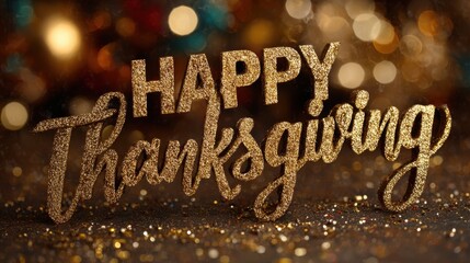Happy Thanksgiving animated celebration drawing with gold text and festive background lighting up the holiday spirit