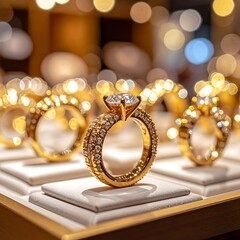 Exquisite Gold Diamond Ring Display - A Symbol of Luxury and Elegance.