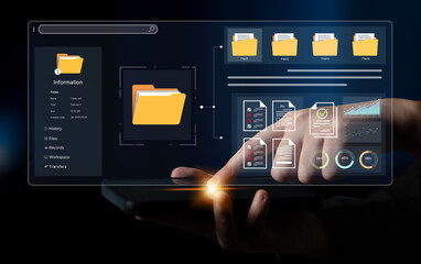 A user interface for a document management system. The dashboard provides file organization, a project workspace, and data analytics for corporate information management. Fermion