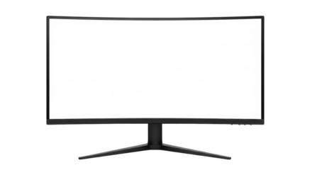 Curved gaming monitor with blank white screen for product placement isolated on transparent background