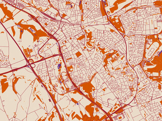 Obraz premium City map of Heerlen, Netherlands – muted violet water and terracotta